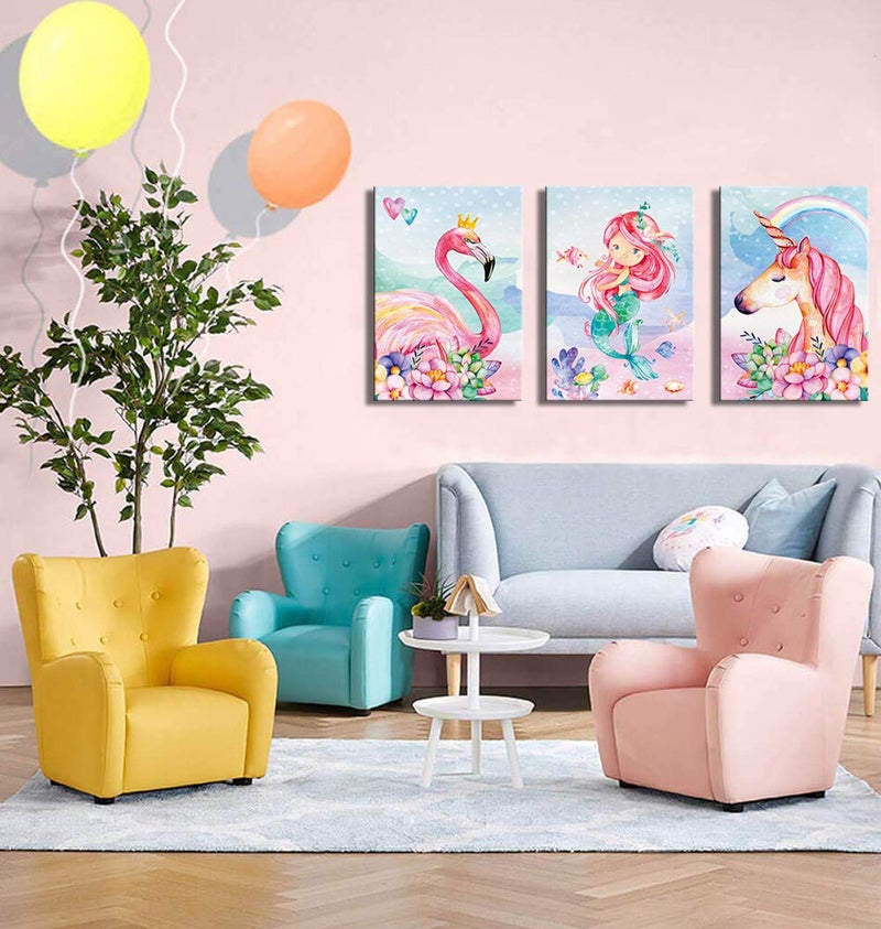 CANVASZON Unicorn Wall Decor Mermaid Flamingo Inspirational Framed Wall Art Prints Pink Horse Flower for Living Room Girls Room Decoration Pink Home Wall Decoration Girls Room Kids Bedroom Gift 3 Panels - Image 4